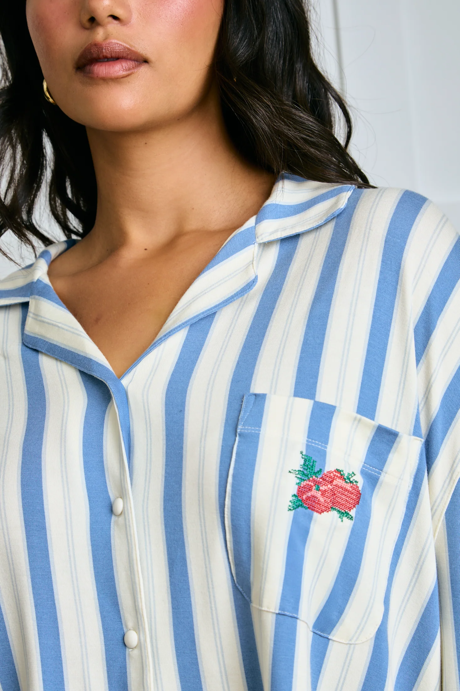 Garden Bed Sleep Set - Tomato in Blue Pinstripe - Image 3