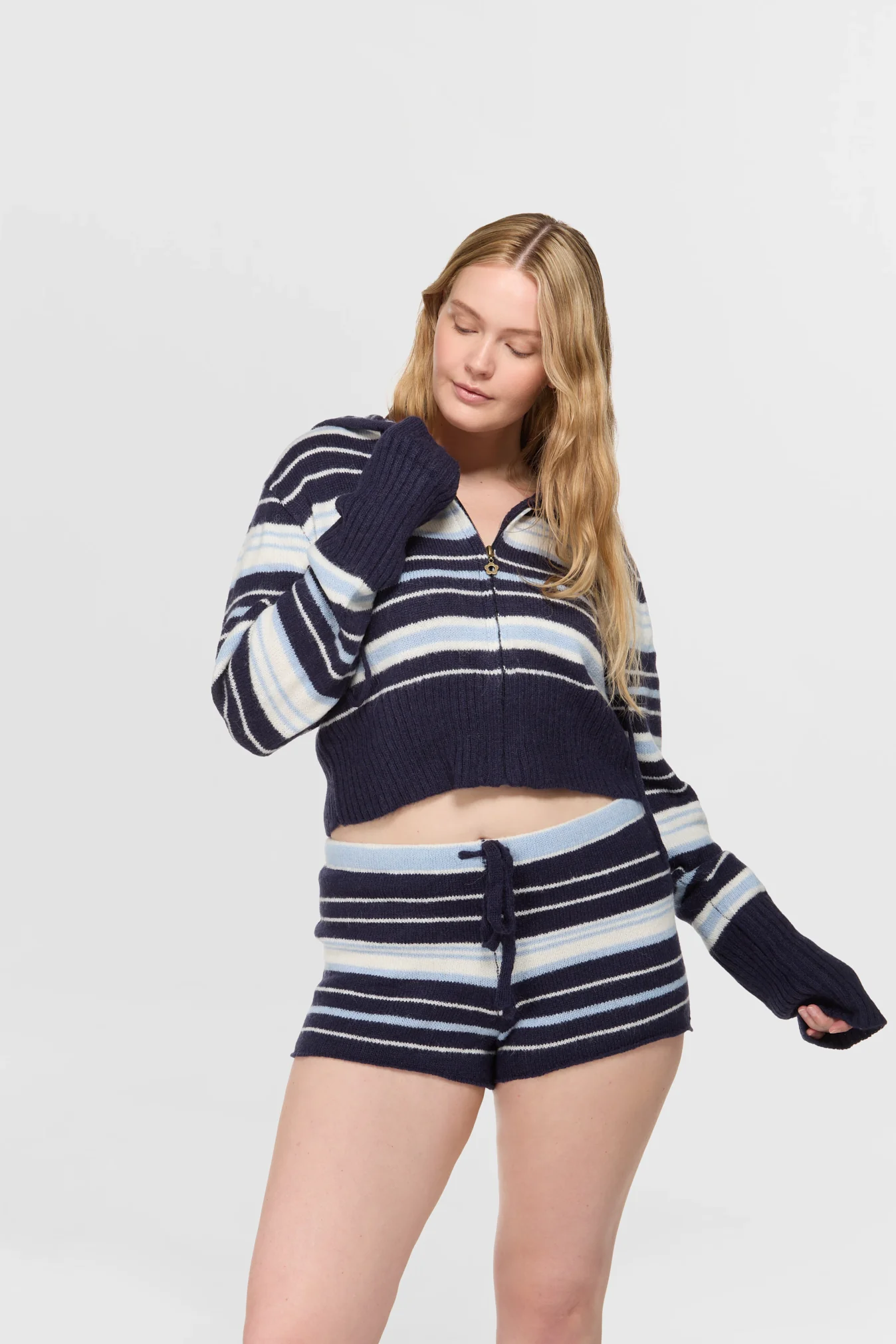 Surfside Striped Knit Zip Up - Ocean Blue - Image 4