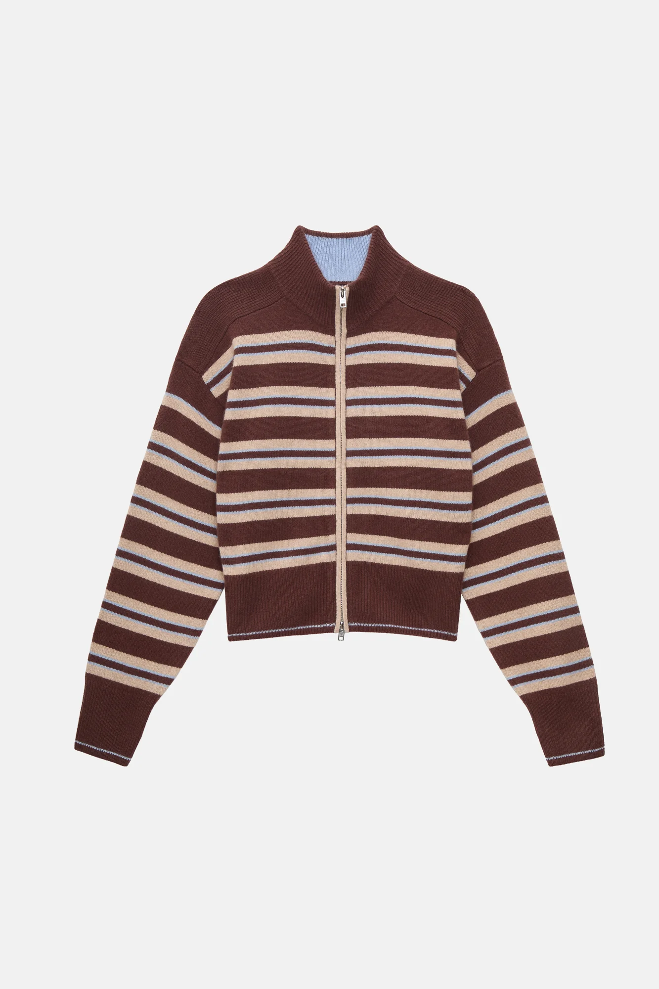 The Cashmere Zip Up - Coffee Stripe - Image 3
