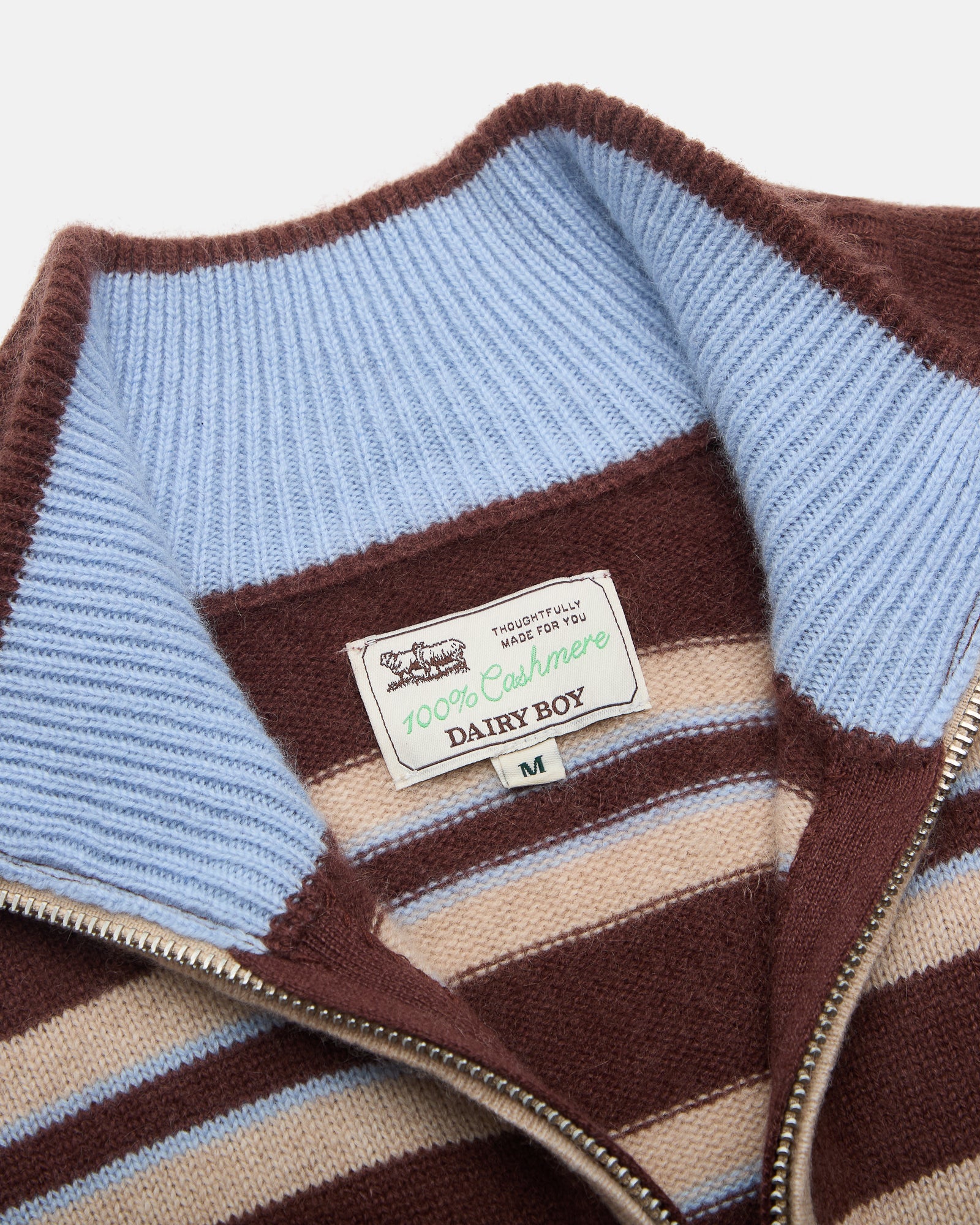 The Cashmere Zip Up - Coffee Stripe - Image 8